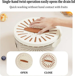 Kitchen Fruit Drainage Basket With Lid – Multi Functional Dual-layer Bowl For Washing, Draining & Storing Fruits And Vegetables, Foldable Handle Design.